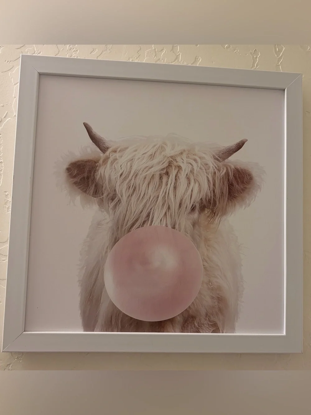 Whimsical Highland Cow Bubblegum Art Print - Pink & Cream
